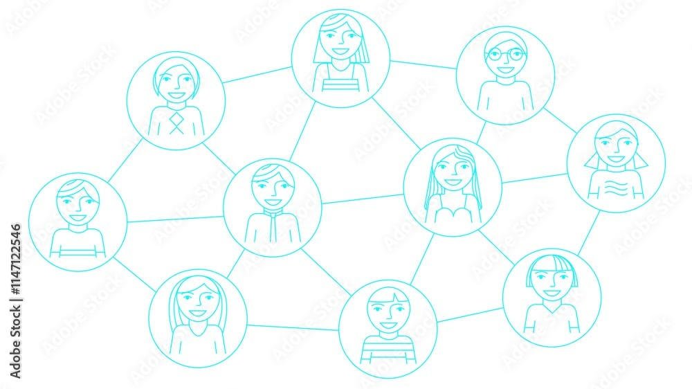 Animated blue linear symbol of people connect among themselves. Concept ...