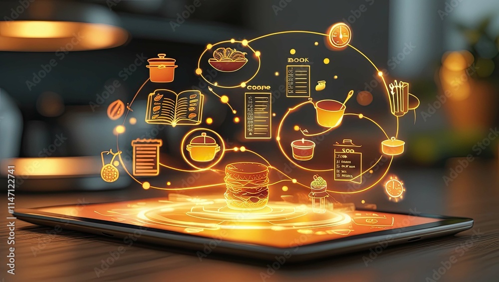 Fototapeta premium Digital business process management: innovations and analytics using modern technologies and data visualization in the form of holograms