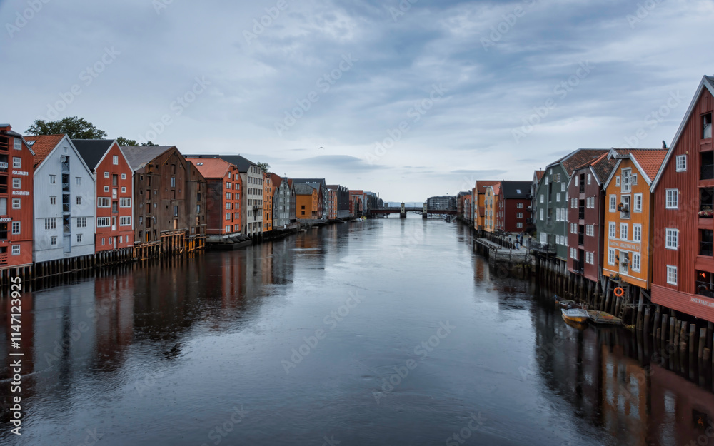 Picturesque Riverside Architecture in Trondheim's Old Town