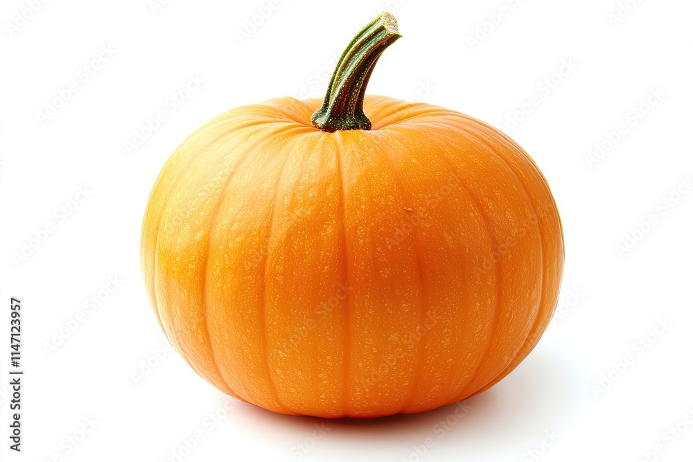 A vibrant orange pumpkin with smooth skin and a short green stem, isolated on white A vibrant orange pumpkin with smooth skin and a short green stem, isolated on white