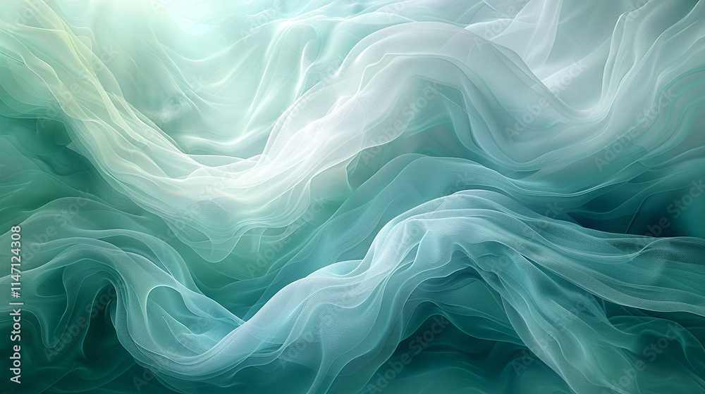 Ethereal waves of flowing fabric in serene shades of blue