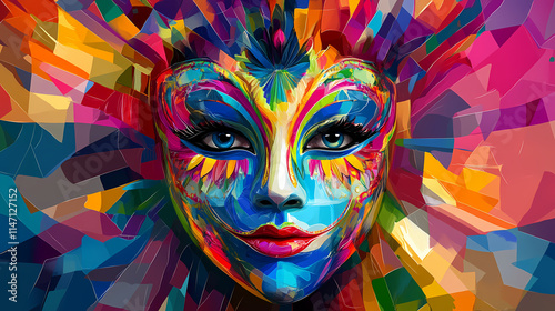 Multicolored carnival mask party inspired in ancient venetian dominos, generative ai. Venetian. Illustration photo