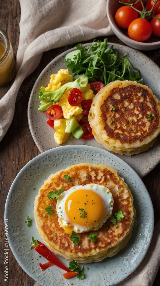 Breakfast Eggy Crumpets with Fresh Vegetable Salad Breakfast Eggy Crumpets with Fresh Vegetable Salad
