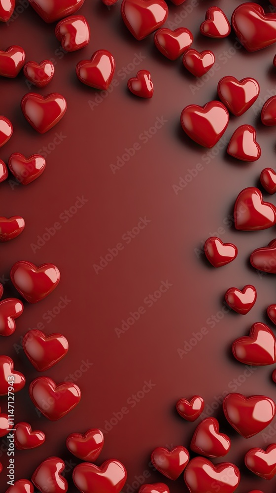 Decorative heart shapes fill the background in vibrant shades of red and pink, providing a joyful and romantic atmosphere suitable for Valentine's Day or a love-themed event. Decorative heart shapes fill the background in vibrant shades of red and pink, providing a joyful and romantic atmosphere suitable for Valentine's Day or a love-themed event.