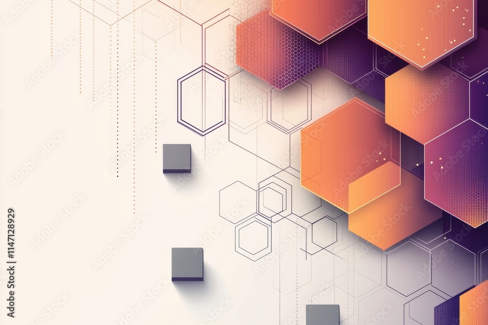 Abstract hexagonal shapes with vibrant orange and blue gradients in modern design Abstract hexagonal shapes with vibrant orange and blue gradients in modern design