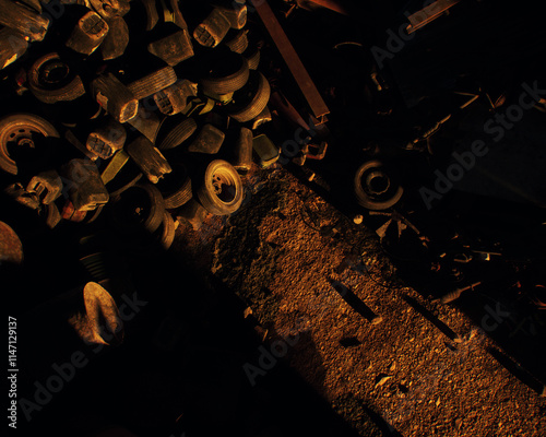 Obraz na płótnie Rubble on an industrial junkyard. High angle view. 3D render. w salonie
