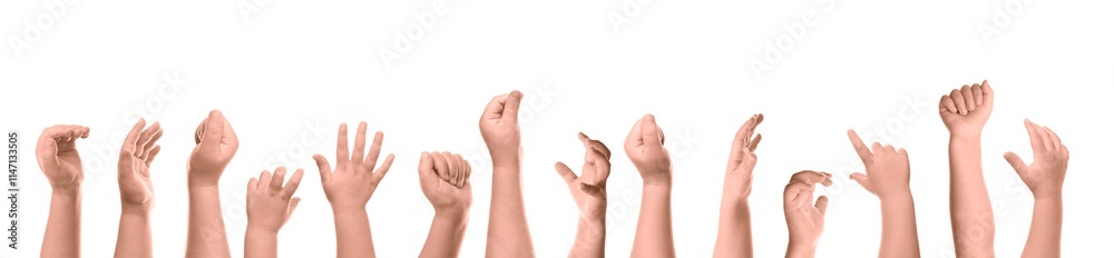 Kids showing hands on white background, closeup Kids showing hands on white background, closeup