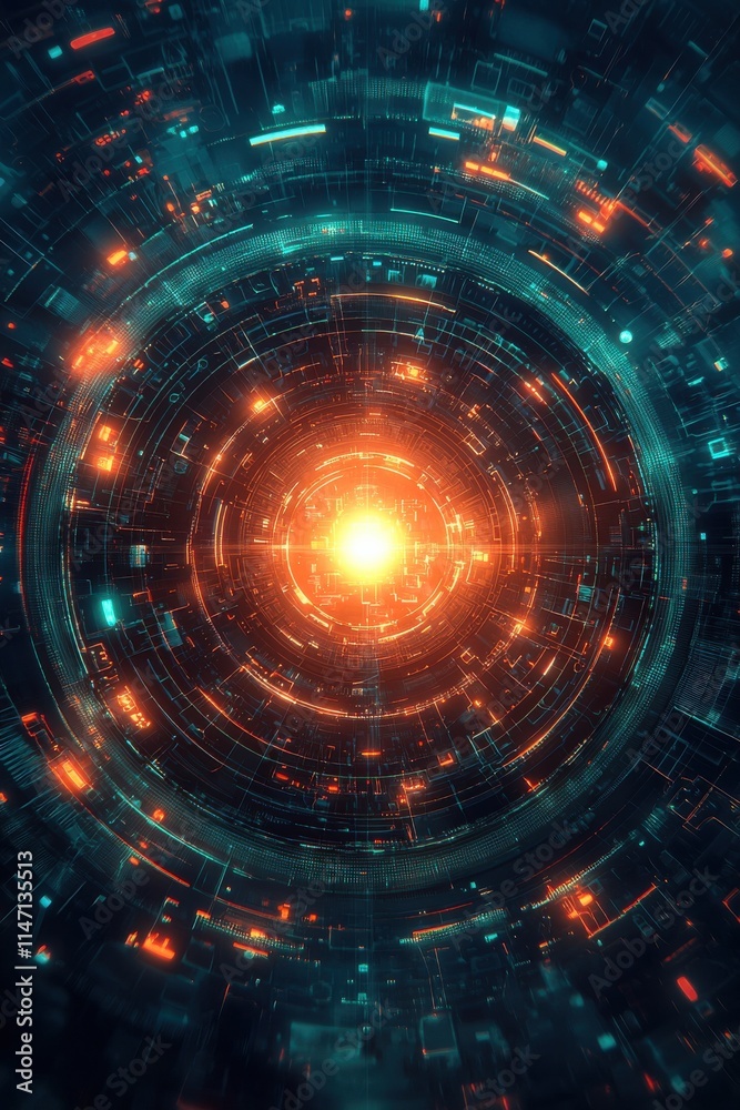 Fototapeta premium Futuristic Digital Interface Featuring Dynamic Circular Data and Energy Patterns