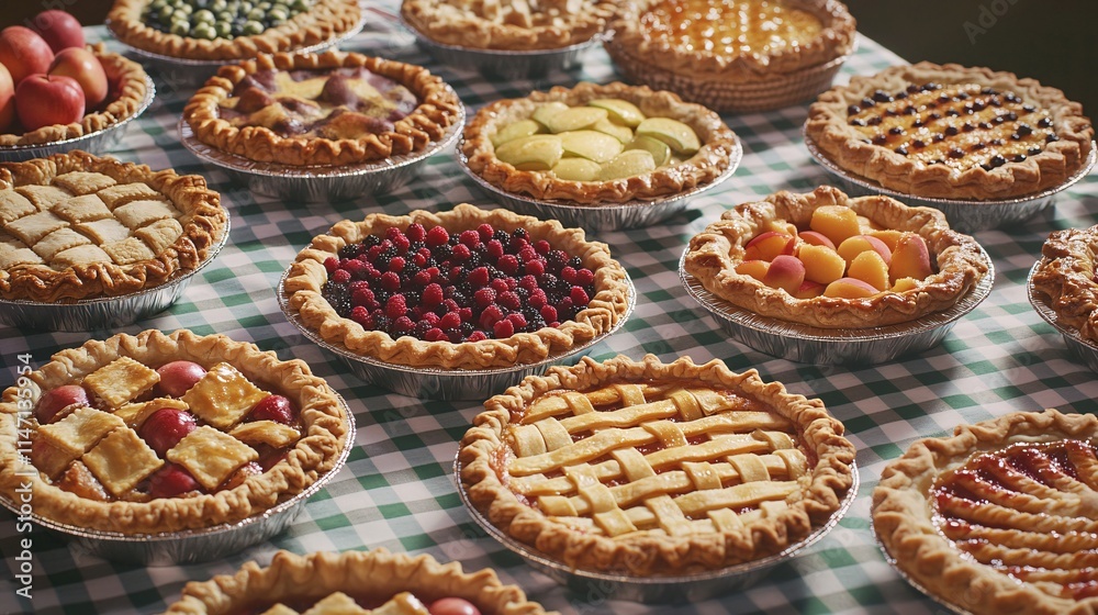 A delightful display of assorted fruit pies featuring vibrant colors and rich textures, inviting indulgence. A delightful display of assorted fruit pies featuring vibrant colors and rich textures, inviting indulgence.