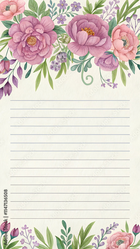 Illustration of beautifully lined stationary paper, decorated top. The paper notplan pages peper Illustration of beautifully lined stationary paper, decorated top. The paper notplan pages peper