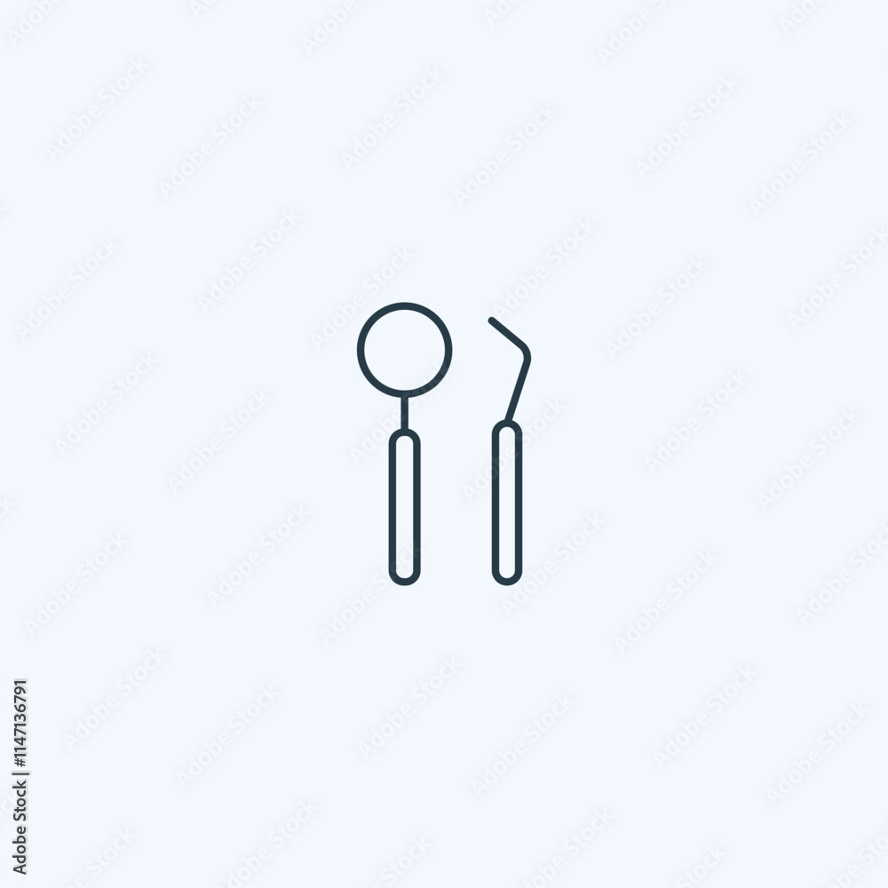 Minimalist dental tools icon on pale background for medical and health design