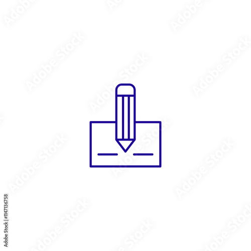 Minimalist blue line icon of pencil in holder for office and school supplies