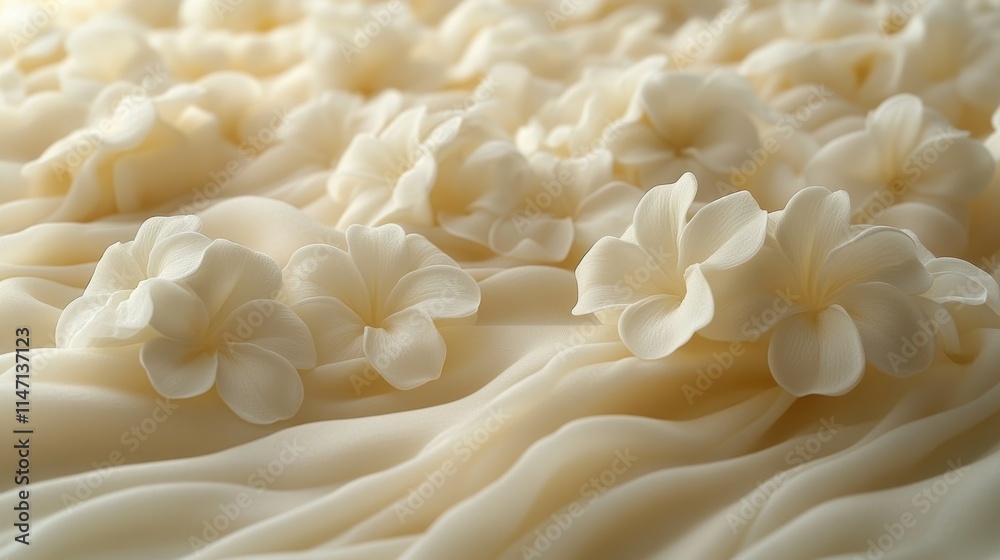 Delicate white flowers on soft fabric background.