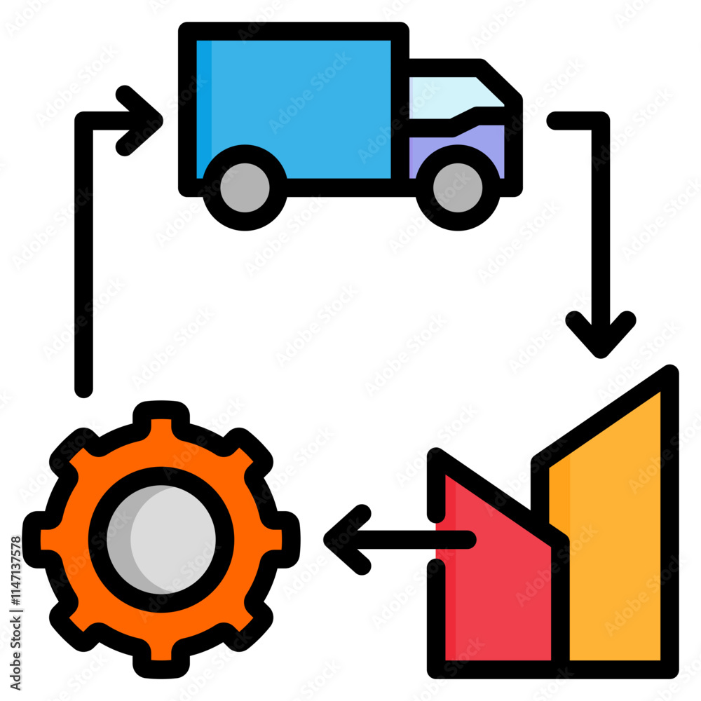 Economic and Industrial Growth Flat Line Color Icon Economic and Industrial Growth Flat Line Color Icon