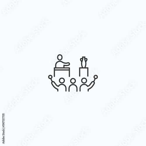 Minimalist vector icon of press conference and public speaking