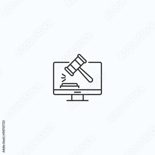 Digital auction concept: gavel icon on computer screen for online bidding and e-commerce