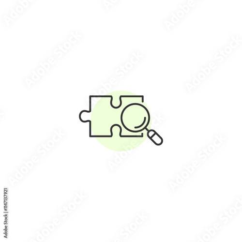 Minimalist puzzle piece with magnifying glass icon for problem solving concepts