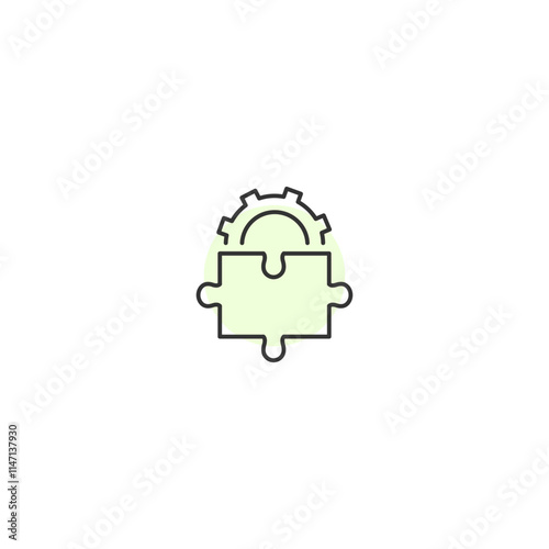 Integration of puzzle piece into gear symbolizing innovation and problem solving