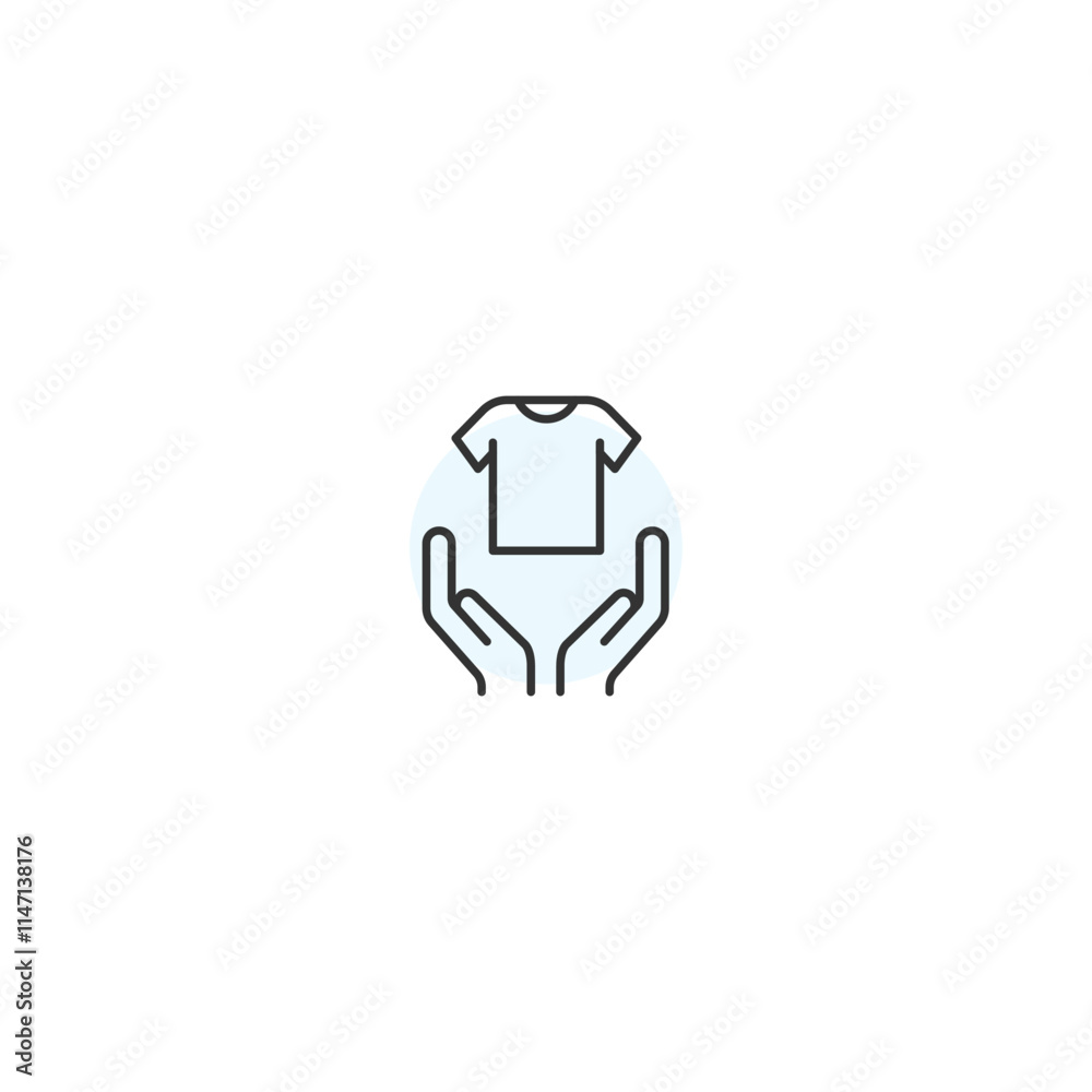 Minimalist outline icon of hands holding t-shirt for sustainable fashion concept Minimalist outline icon of hands holding t-shirt for sustainable fashion concept