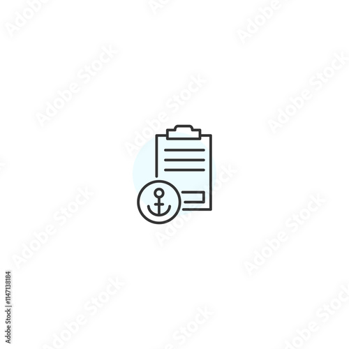 Nautical anchor icon with clipboard: marine logistics and documentation concept