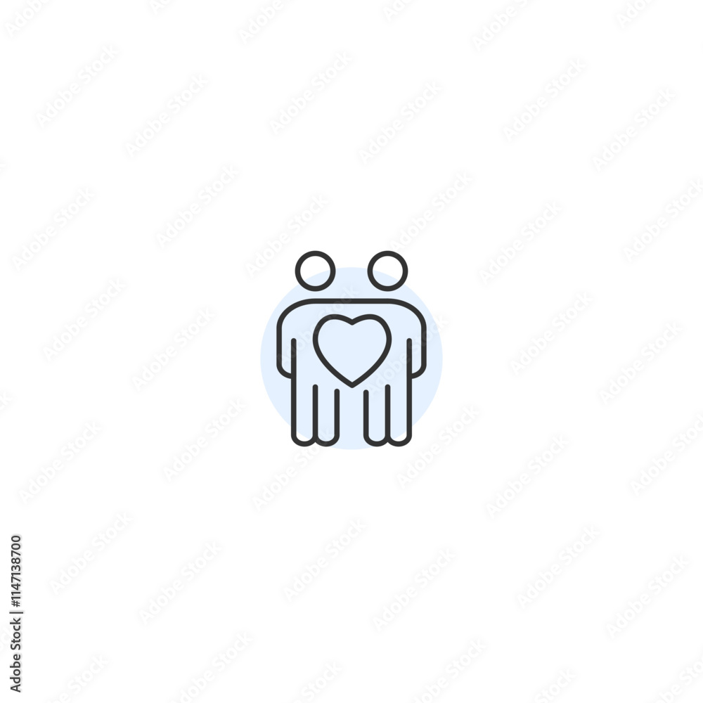 Minimalist icon of two people with heart symbolizing connection and love Minimalist icon of two people with heart symbolizing connection and love