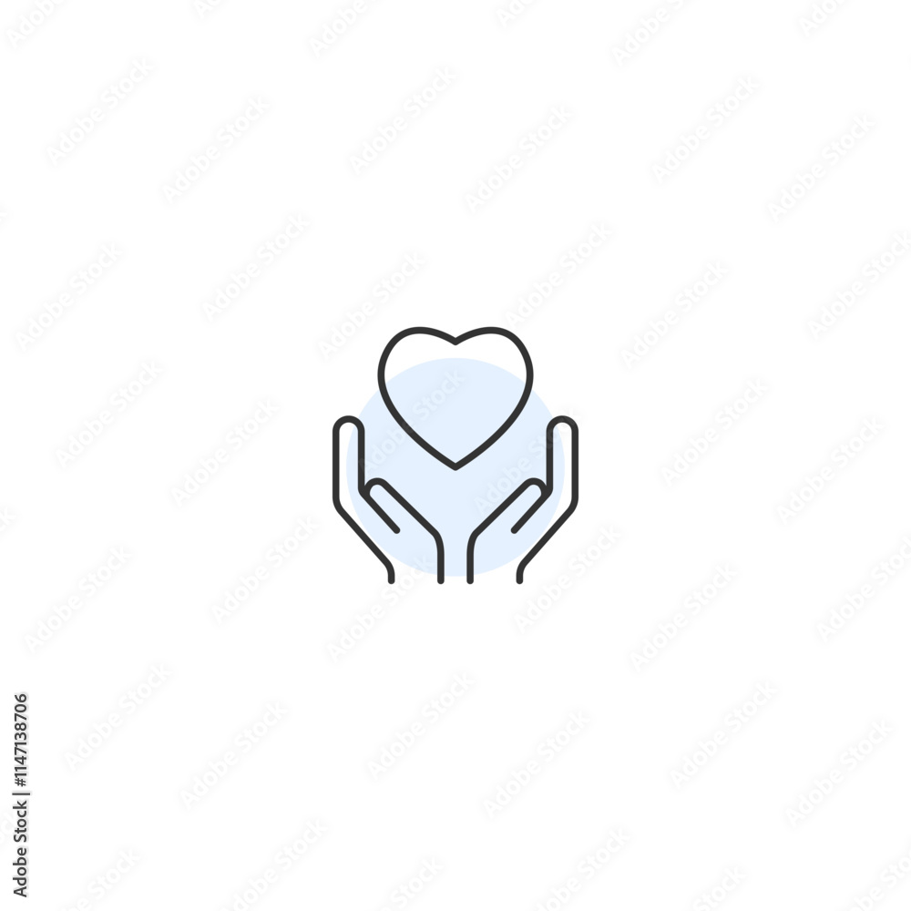 Simple line art heart embraced by hands icon Simple line art heart embraced by hands icon