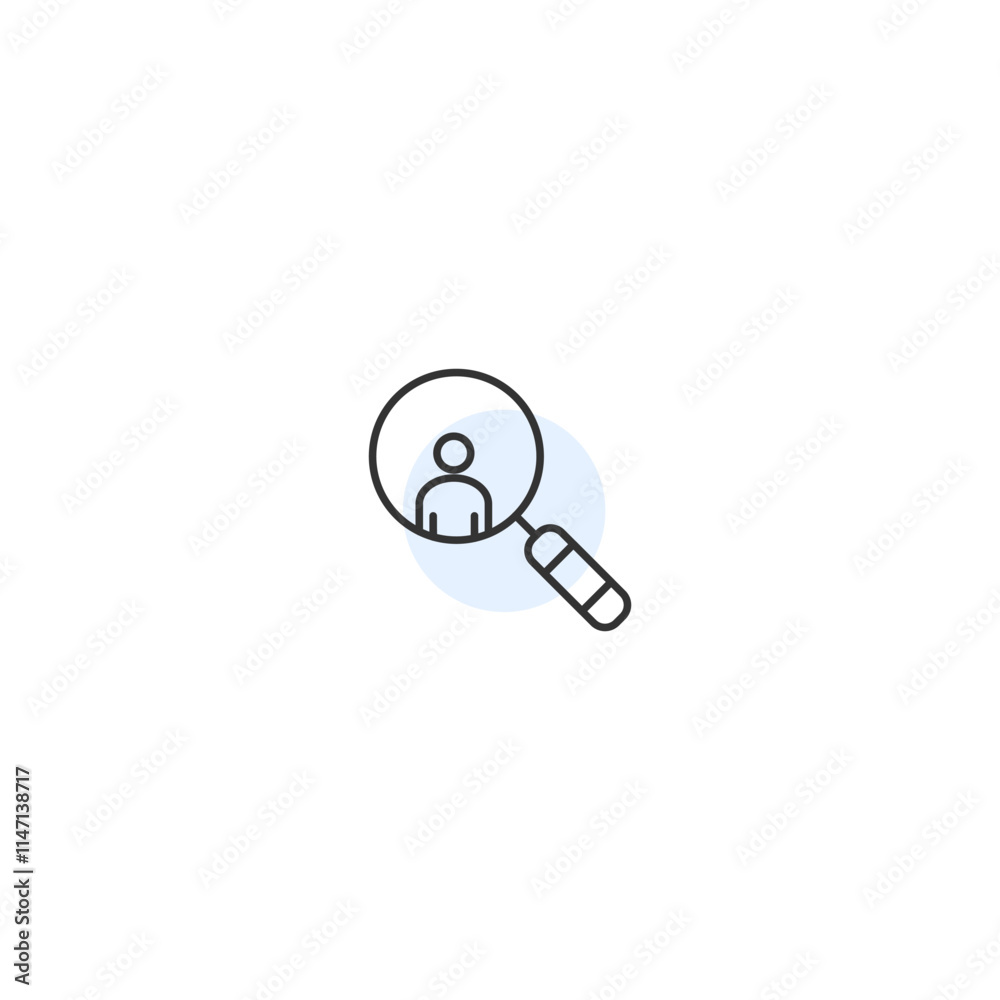 Minimalist icon of person inside magnifying glass for search and research concepts Minimalist icon of person inside magnifying glass for search and research concepts