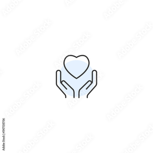 Simple line art heart embraced by hands icon