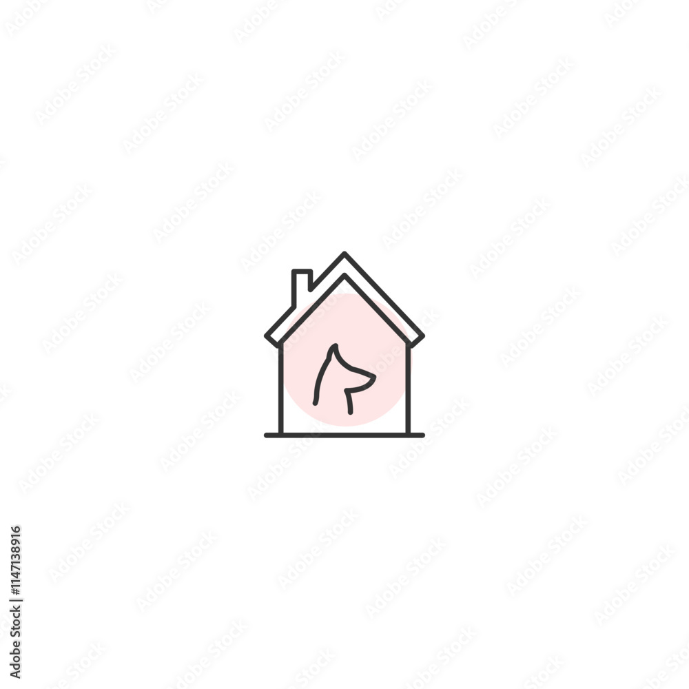 Minimalist pet-friendly home icon with dog silhouette Minimalist pet-friendly home icon with dog silhouette