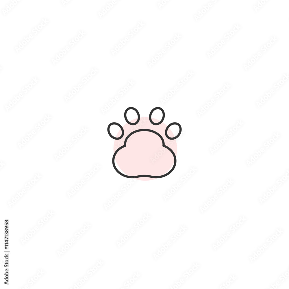 Minimalist paw print logo with soft pink background for pet-themed design Minimalist paw print logo with soft pink background for pet-themed design