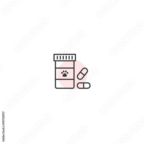 Pet medication icon: veterinary pill bottle and capsules