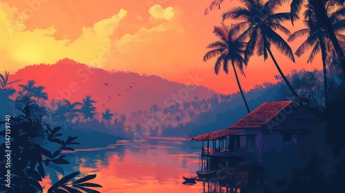 Illustration Of A Travel Poster For A Trip To Bali Island, Generative AI