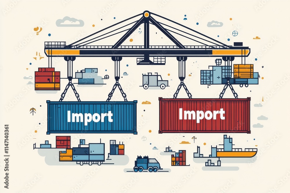Illustration of Import and Export Containers on an Overhead Crane Illustration of Import and Export Containers on an Overhead Crane