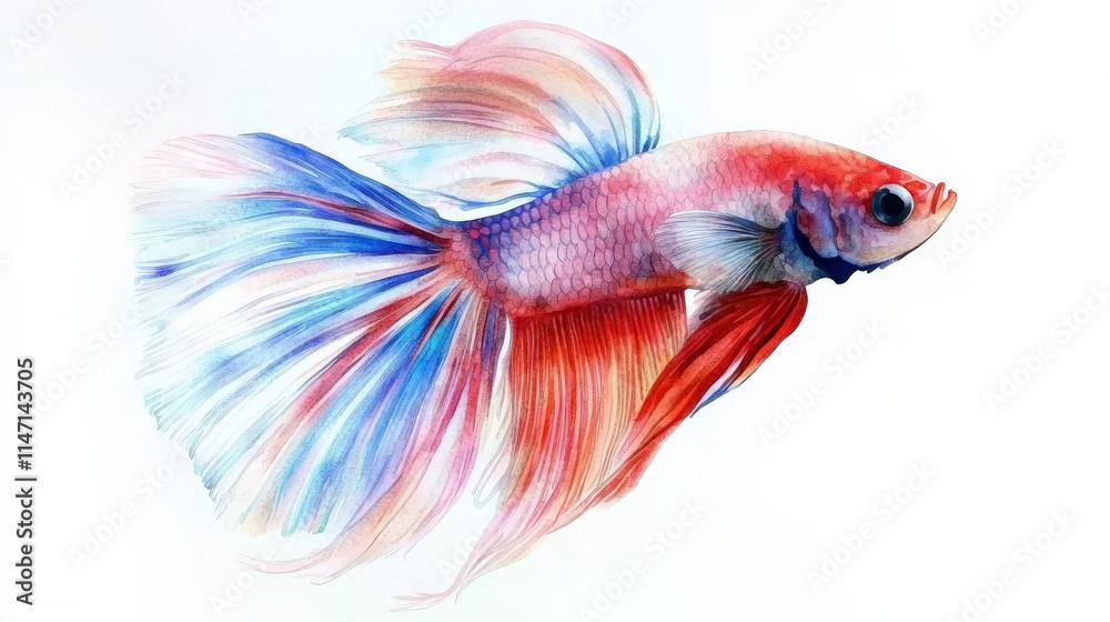 Fototapeta premium Beautiful watercolor Betta fish with vibrant colors and flowing fins