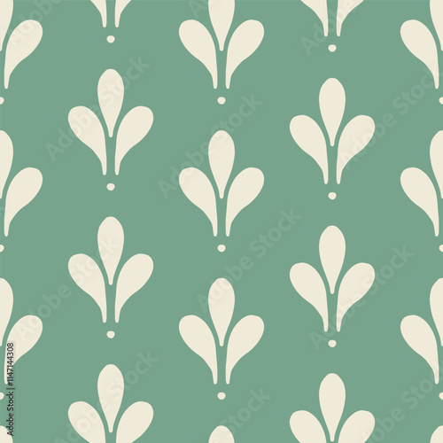 Seamless vector pattern with elegant fleur de lis flowers on royal green textile scrapbook packaging