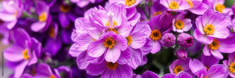Naklejka premium A close-up shot of vibrant purple flower petals and leaves, garden, close-up