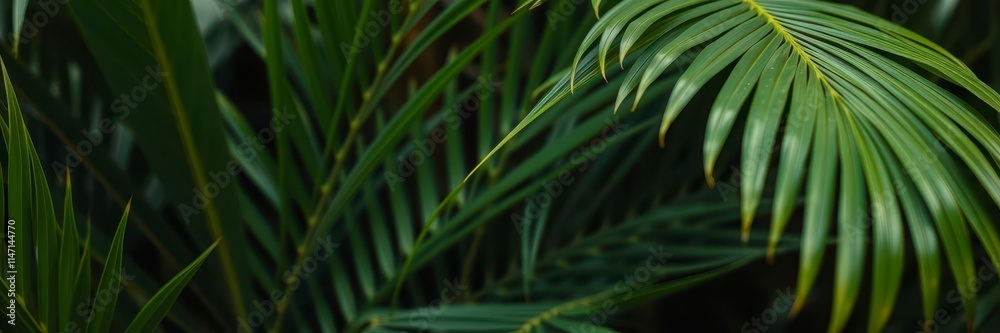 Close up of vibrant green palm leaf texture in a tropical forest, environment, close up Close up of vibrant green palm leaf texture in a tropical forest, environment, close up