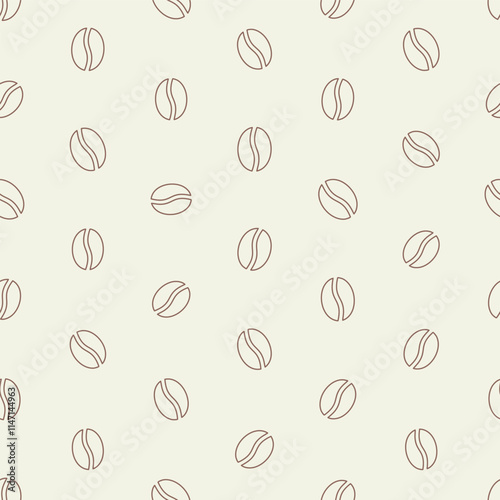 Coffee bean outlines seamless vector pattern brown lineart on cream white, scrapbooking, wallpaper