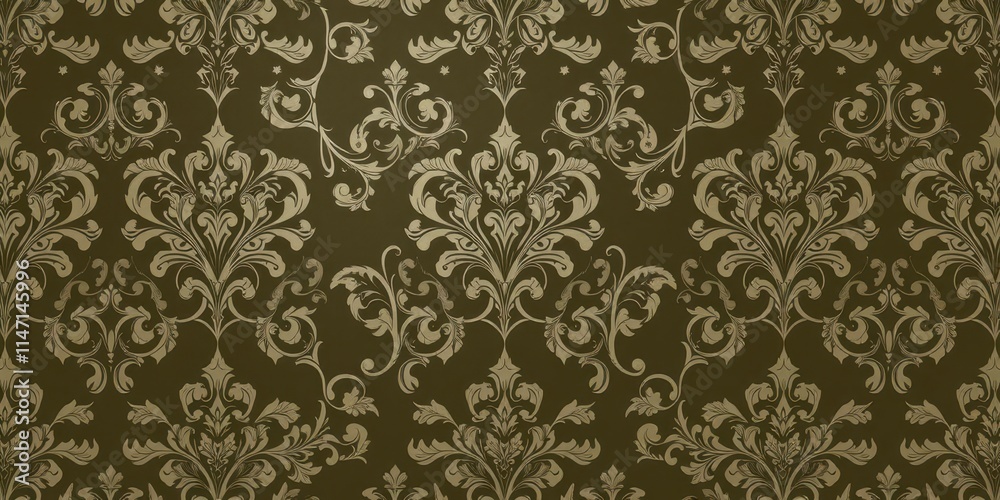 Fototapeta premium Elegant and intricate damask seamless pattern with swirls and floral motifs, regal, ornate