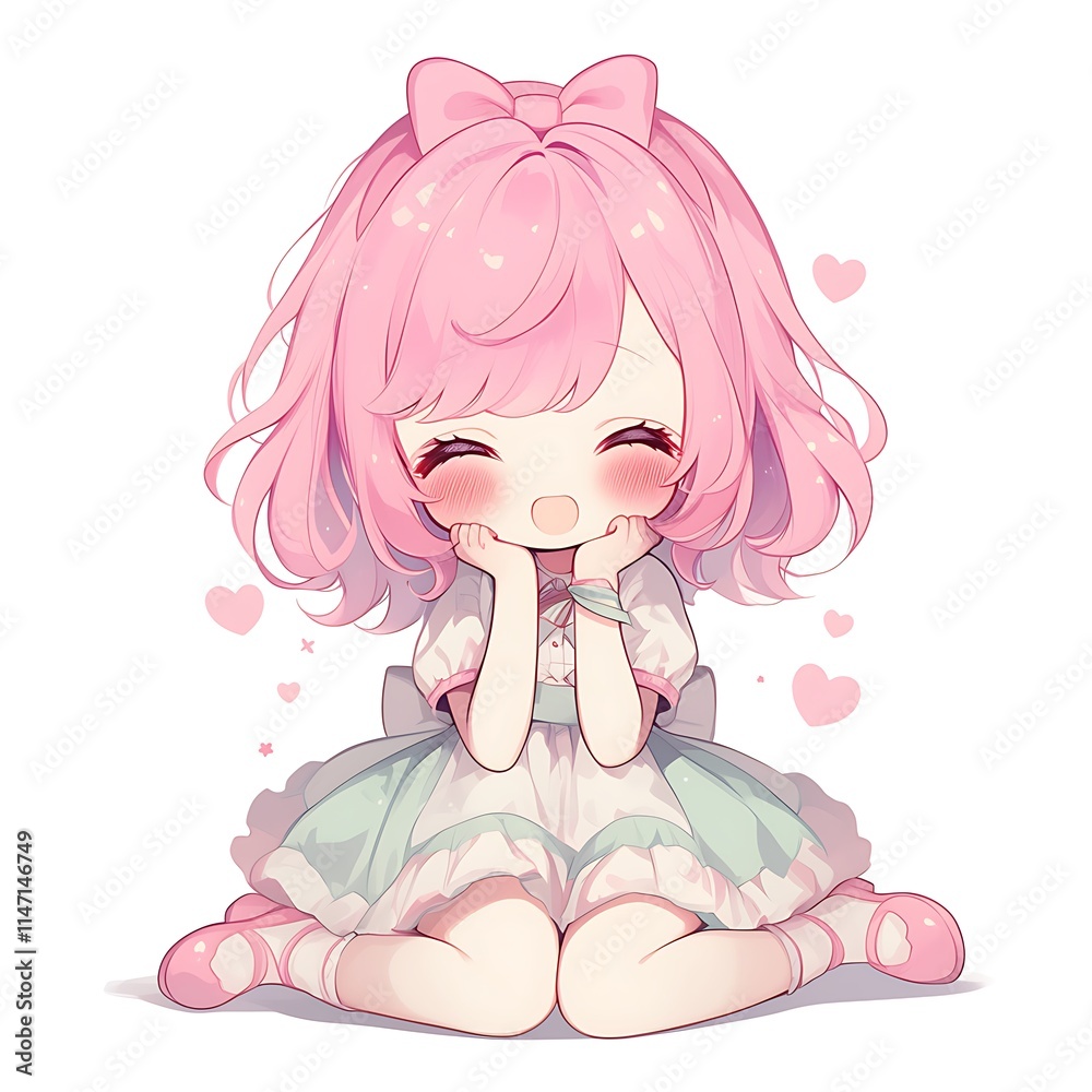 Cute anime girl, adorable, happy, child, pink hair, kawaii, cartoon, illustration Cute anime girl, adorable, happy, child, pink hair, kawaii, cartoon, illustration