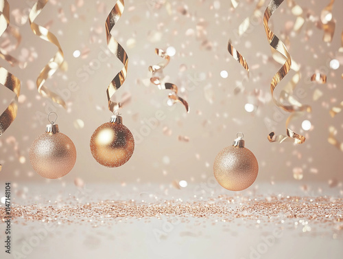 Shiny New Year Decorations: Glittering Stars, Confetti, and Elegant Elements for Cards and Design photo