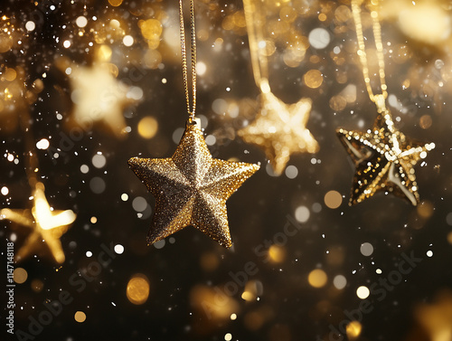 Shiny New Year Decorations: Glittering Stars, Confetti, and Elegant Elements for Cards and Design photo