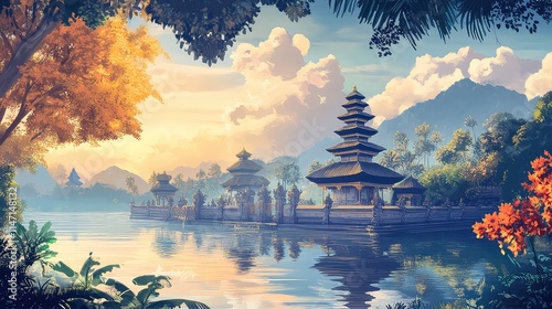 Illustration Of A Travel Poster For A Trip To Bali Island, Generative AI