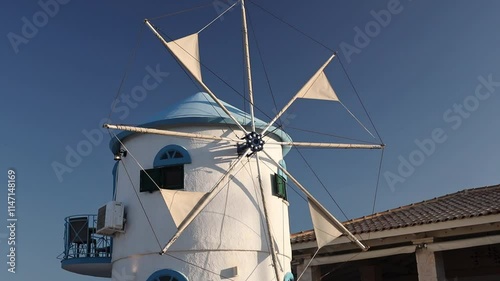 Beautiful view of a windmill in Greece.