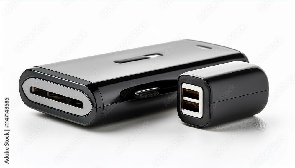 Sleek black multi-port USB hub and adapter. Sleek black multi-port USB hub and adapter.