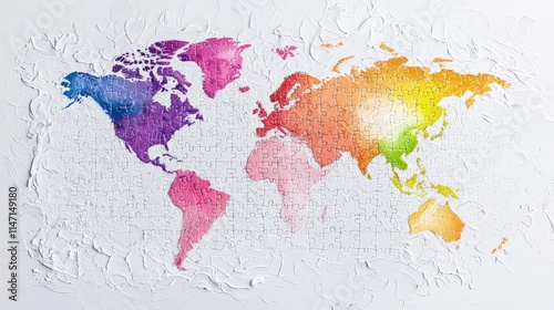 Fototapeta Naklejka Na Ścianę i Meble -  Colorful world map jigsaw puzzle on textured background.