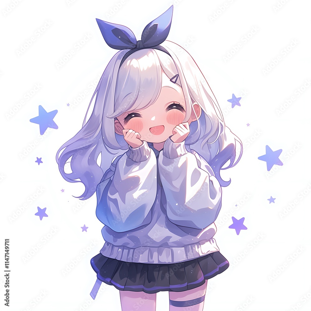 Cute anime girl with a happy expression. Concept of joy, innocence, and childhood. Cute anime girl with a happy expression. Concept of joy, innocence, and childhood.
