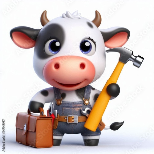 Cute Cow Handyman Holding Hammer Cartoon 3d Generative aI

 photo