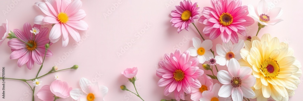 Vibrant spring flowers in bloom against a soft paper backdrop, flora, elegance Vibrant spring flowers in bloom against a soft paper backdrop, flora, elegance