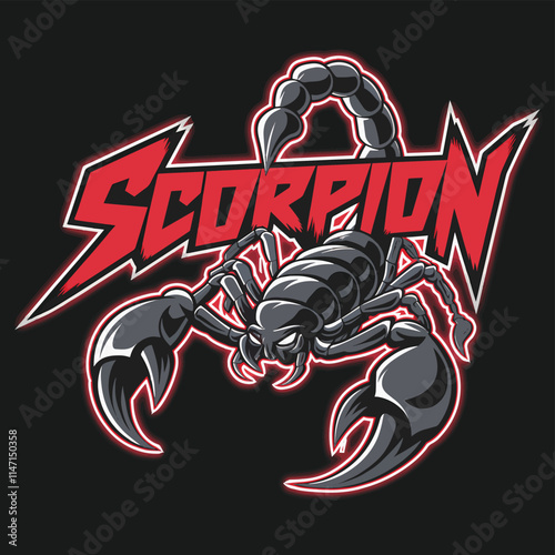 A fierce black scorpion mascot design with red text emphasizing aggression and power